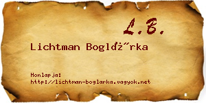 Lichtman Boglárka névjegykártya